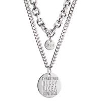Multi Layer Necklace Zinc Alloy Flat Round silver color plated Double Layer & with letter pattern & for woman nickel lead & cadmium free 24mm Sold Per Approx 24.4 Inch Approx 16 Inch Strand