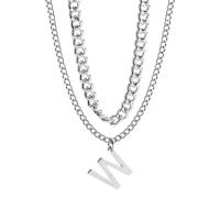 Collar de Aleación de Zinc, con metal, con 2.16inch extender cadena, Letra W, chapado en color de plata, Doble capa & giro oval & para mujer, libre de níquel, plomo & cadmio, 22mm, longitud:aproximado 16.5 Inch, aproximado 16 Inch, Vendido por Set