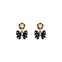 Zinc Alloy Drop Earrings with Plastic Pearl Bowknot gold color plated Tole Paintng & Korean style & for woman Sold By Pair