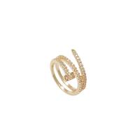cobre Cuff Ring Finger, cromado de cor dourada, ajustável & micro pavimento em zircônia cúbica & para mulher, níquel, chumbo e cádmio livre, tamanho:6-8, vendido por PC