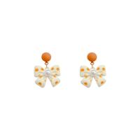 Tibetan Style Drop Earrings, with Plastic Pearl, Bowknot, gold color plated, Tole Paintng & Korean style & for woman, nickel, lead & cadmium free, 20.70x27mm, Sold By Pair