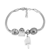 European Bracelet, 316 Stainless Steel, With Pendant & Unisex & with rhinestone, silver color, Length:7.5 Inch, Sold By PC
