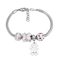 European Bracelet 316 Stainless Steel With Pendant & Unisex & with rhinestone silver color Length 7.5 Inch Sold By PC