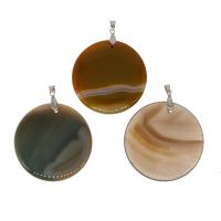 Agate Jewelry Pendants, Brass, with Agate, Round, more colors for choice, 50x50x8mm, Sold By PC