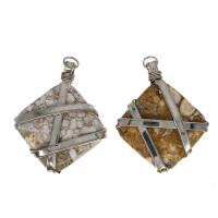 Agate Jewelry Pendants, Brass, with Agate, Rhombus, mixed colors, 71x57x14mm, Sold By PC