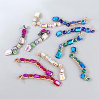 Boucle d'oreille strass, alliage de zinc, bijoux de mode & pour femme & avec strass, plus de couleurs à choisir, 88x12mm, Vendu par paire
