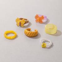 Acrílico Anillo Set, anillo de dedo, con Seedbead, 6 piezas, color mixto, Vendido por Set