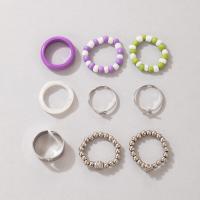 Cink Alloy Ring Set, Cink ötvözet, finger ring, -val Seedbead & Akril, ezüst színű bevonattal, kilenc darab, kevert színek, Által értékesített Set