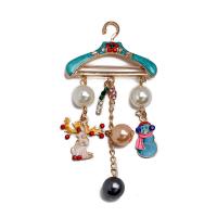 Christmas Brooches Zinc Alloy with Plastic Pearl gold color plated fashion jewelry & enamel & with rhinestone golden Sold By PC