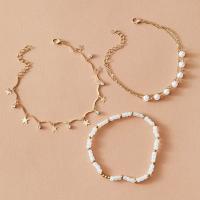 Zinc Alloy Anklet with Plastic Pearl & Acrylic gold color plated 4 pieces & fashion jewelry & with rhinestone golden Sold By Set