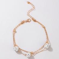 Zinc Alloy Anklet gold color plated Double Layer & fashion jewelry & with rhinestone golden Sold By PC