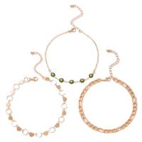 Zinc Alloy Anklet gold color plated three pieces & fashion jewelry & enamel golden 23cm 23.6cm 24.5cm Sold By Set