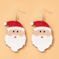 Christmas Earrings, Tibetan Style, with Acrylic, Santa Claus, silver color plated, fashion jewelry, silver color, Sold By Pair