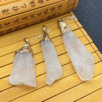 Quartz Gemstone Pendants, with Brass, irregular, gold color plated, clear,  20x40-40x80mm, Sold By PC