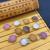 Quartz Gemstone Pendants, with Brass, Hexagon, gold color plated, more colors for choice, 15x22mm, Sold By PC