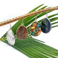 Gemstone Earrings, Pedra natural, with cobre, Lágrima, cromado de cor platina, Mais cores pare escolha, 23x35mm, vendido por par