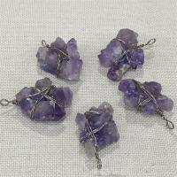 Amethyst Pendant, with Brass, irregular, silver color plated, purple,  25-31x48-52mm, Sold By PC