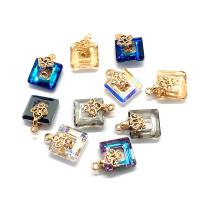 Crystal Pendants with Brass Square gold color plated faceted 10mm Sold By PC