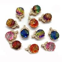 Crystal Pendants, with Brass, Round, gold color plated, gradient color & micro pave cubic zirconia & faceted, more colors for choice, 13x19x9mm, Sold By PC