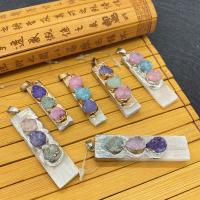 Gemstone Pendants Jewelry, Natural Stone, with Gypsum & Brass, Rectangle, plated, more colors for choice, 10x40-40x80mm, Sold By PC