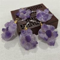 Amethyst Pendant with Brass irregular gold color plated purple 41x55-62mm Sold By PC