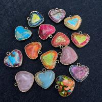 Natural Imperial Jasper Pendants Impression Jasper with Brass Heart gold color plated Sold By PC