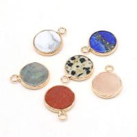 Gemstone Pendants Jewelry, with Tibetan Style, Flat Round, gold color plated, different materials for choice, more colors for choice, 23x48mm, Sold By Strand