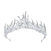 Bridal Tiaras, Tibetan Style, with Plastic Pearl, silver color plated, for woman & with rhinestone & hollow, nickel, lead & cadmium free, 160x65mm, Sold By PC