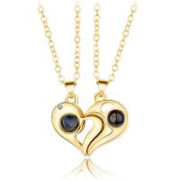 Couple Necklace Zinc Alloy with brass chain & Wax Cord with 1.96inch extender chain Heart plated 2 pieces & with magnetic & for couple & with rhinestone & hollow nickel lead & cadmium free Length Approx 21.6 Inch Sold By Set