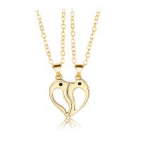 Couple Necklace Zinc Alloy with brass chain & Wax Cord with 1.96inch extender chain Dolphin plated 2 pieces & with magnetic & for couple & hollow nickel lead & cadmium free Length Approx 21.6 Inch Sold By Set
