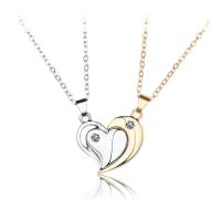 Couple Necklace Zinc Alloy with 1.96inch extender chain Heart plated 2 pieces & with magnetic & for couple & with rhinestone nickel lead & cadmium free  Length Approx 21.6 Inch Sold By Set