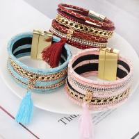 PU Leather Cord Bracelets, with Tibetan Style, for woman & with rhinestone, more colors for choice, 19.50x3.50mm, Sold By PC