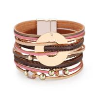 PU Leather Cord Bracelets with Zinc Alloy gold color plated multilayer & dyed & for woman Sold By PC