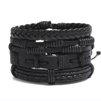 Cowhide Bracelet, with PU Leather & Wax Cord, 4 pieces & fashion jewelry & Unisex, black, 60mm, Length:17-18 cm, Sold By Set