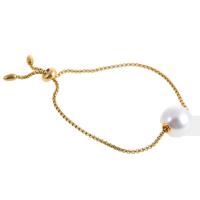 Plastic Bracelet, Stainless Steel, with Plastic Pearl, for woman, golden, Length:7.5 Inch, Sold By PC