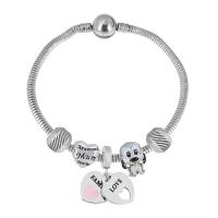 European Bracelet, 316 Stainless Steel, With Pendant & Unisex & with rhinestone, silver color, Length:7.5 Inch, Sold By PC