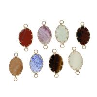 Gemstone Connector, Brass, with Gemstone, Flat Oval, more colors for choice, 27x14x3mm, Sold By PC