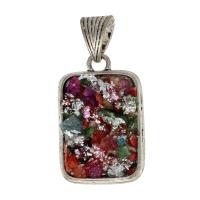 Gemstone Pendants Jewelry, Brass, with Natural Gravel, Rectangle, mixed colors, 45x29x7mm, Sold By PC