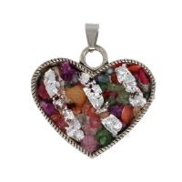 Ювелирные подвески из драгоценных камней, Латунь, с Природный гравий, Сердце, разноцветный, 37x40x6mm, продается PC