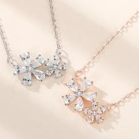 Cubic Zircon Micro Pave 925 Sterling Silver Necklace with 1.97 extender chain Flower plated fashion jewelry & for woman & with cubic zirconia Length 15.75 Inch Sold By PC