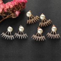 Ear Jackets, Tibetan Style, with Plastic Pearl, plated, fashion jewelry & for woman & with rhinestone, more colors for choice, 22x20mm, Sold By Pair