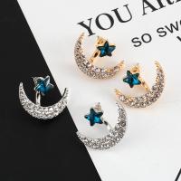 Ear Jackets, Tibetan Style, with Resin, Moon and Star, plated, fashion jewelry & for woman & with rhinestone, more colors for choice, 24x20mm, Sold By Pair