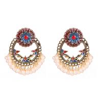 Boucles d'oreilles en alliage de zinc, avec perle de plastique, Placage, bijoux de mode & pour femme & émail, plus de couleurs à choisir, 35x50mm, Vendu par paire