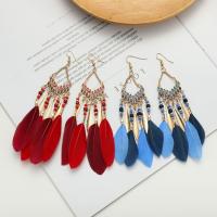 Fashion Feather Earring Zinc Alloy with Seedbead & Feather fashion jewelry & for woman Sold By Pair