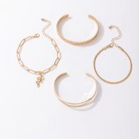 Zinc Alloy Jewelry Set bangle & bracelet gold color plated 4 pieces & fashion jewelry golden Sold By PC