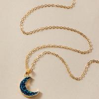 Zinc Alloy smykker halskæde, Moon, guldfarve belagt, mode smykker & Micro Pave cubic zirconia, gylden, Længde 53.5 cm, Solgt af PC