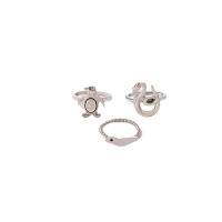 Conjunto de anel de liga de zinco, Anel de dedo, cromado de cor prateada, três peças & joias de moda, prateado, vendido por PC