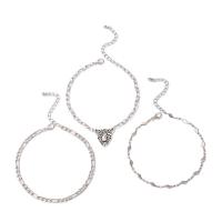 Zinc Alloy Anklet silver color plated three pieces & fashion jewelry silver color 23.5cm 24.2cm 24.5cm Sold By Set