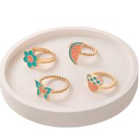 Cink Alloy Ring Set, Cink ötvözet, finger ring, arany színű aranyozott, 4 darab & divat ékszerek & zománc, aranysárga, Által értékesített Set