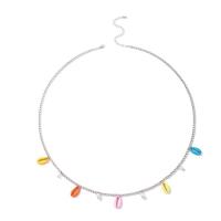 Cink Alloy struk lanac, s Bijela Shell & Plastična Pearl, obojen, modni nakit, miješana boja, Prodano By PC